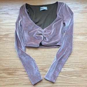 Urban Outfitters Velour Long Sleeve Top Pink